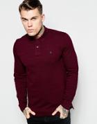 Asos Long Sleeve Pique Polo With Embroidery In Burgundy - Burgundy