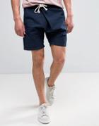 Asos Slim Shorts In Navy With Asymmetric Front And Tie Rope Waist Detail - Navy