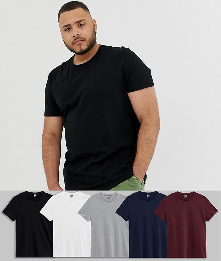Asos Design Plus T-shirt With Crew Neck 5 Pack Save-multi
