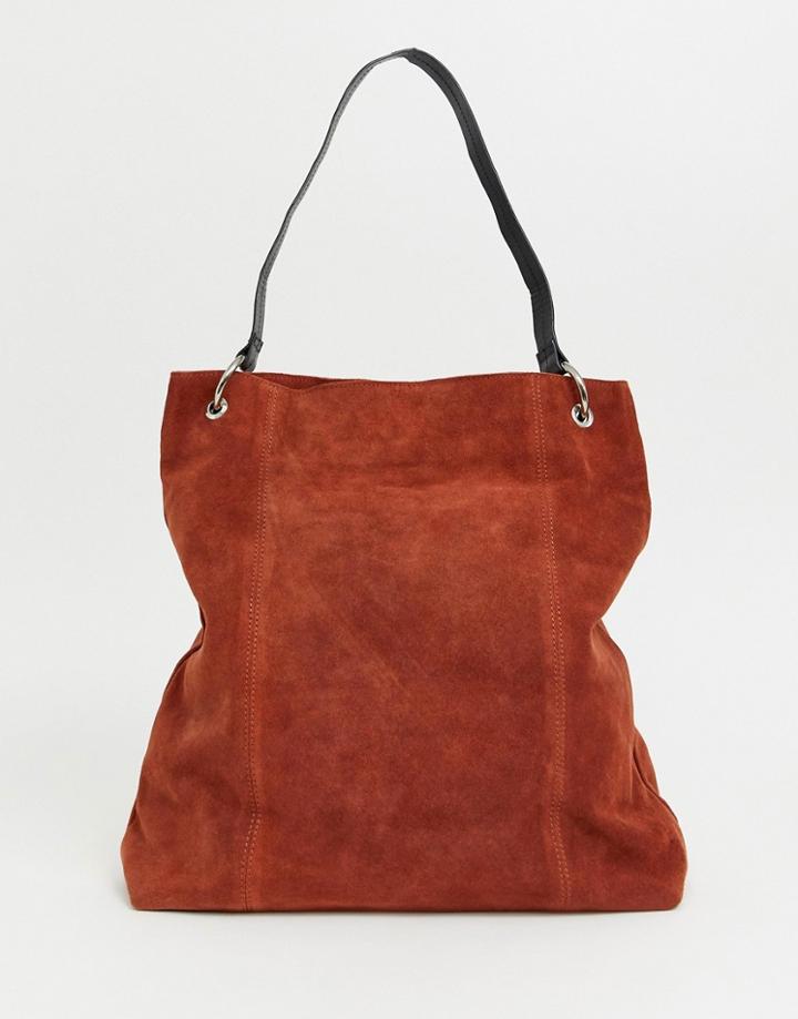 Asos Design Suede Ring Detail Shopper Bag - Brown