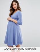 Asos Maternity Nursing Scallop Wrap Skater Dress - Blue