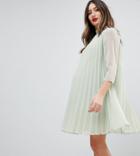Asos Maternity Pleated Trapeze Mini Dress - Green