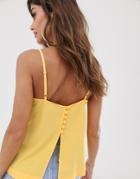 Asos Design Cami With Square Neck With Button Back - Orange