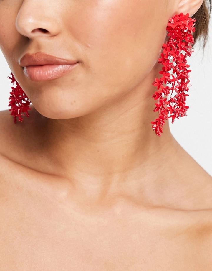 Topshop Mini Flowers Statement Drop Earrings In Red