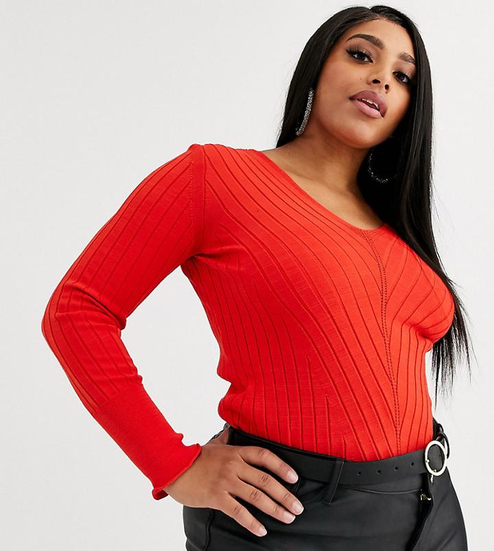 Rokoko Plus Knitted Long Sleeve Top-red