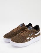 Reebok Club C Double Revenge Sneakers In Brown Leopard Print-black