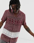 Asos Design Relaxed Shirt In Geo-tribal Print With Revere Collar - Red