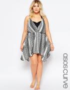 Asos Curve Strappy Tie Back Chiffon Beach Dress In Mono Print - Multi