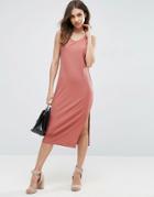 Asos Chunky Ribbed Drop Arm Hole Midi Tank Dress - Pink