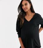 Asos Design Maternity Oversized V Neck Batwing Sleeve Top In Black