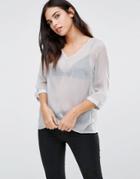 Vila V Neck 3/4 Sleeve Top - Silver