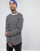 Asos Super Longline Stripe Raglan Long Sleeve T-shirt With Curved Hem - Black