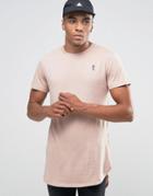 Religion Short Sleeve Longline Crew Neck T-shirt - Pink