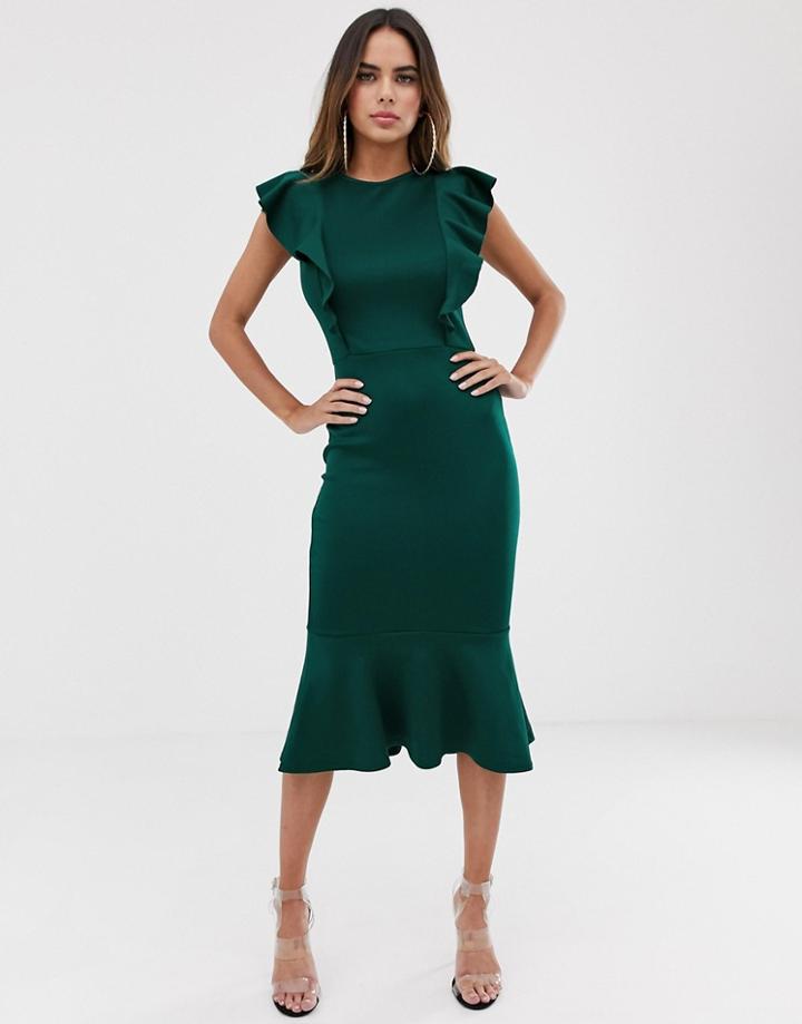 Club L London Peplum Frill Detail Midi Dress-green