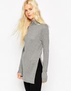 Asos Longline Top With Side Split And Turtleneck - Gray Marl