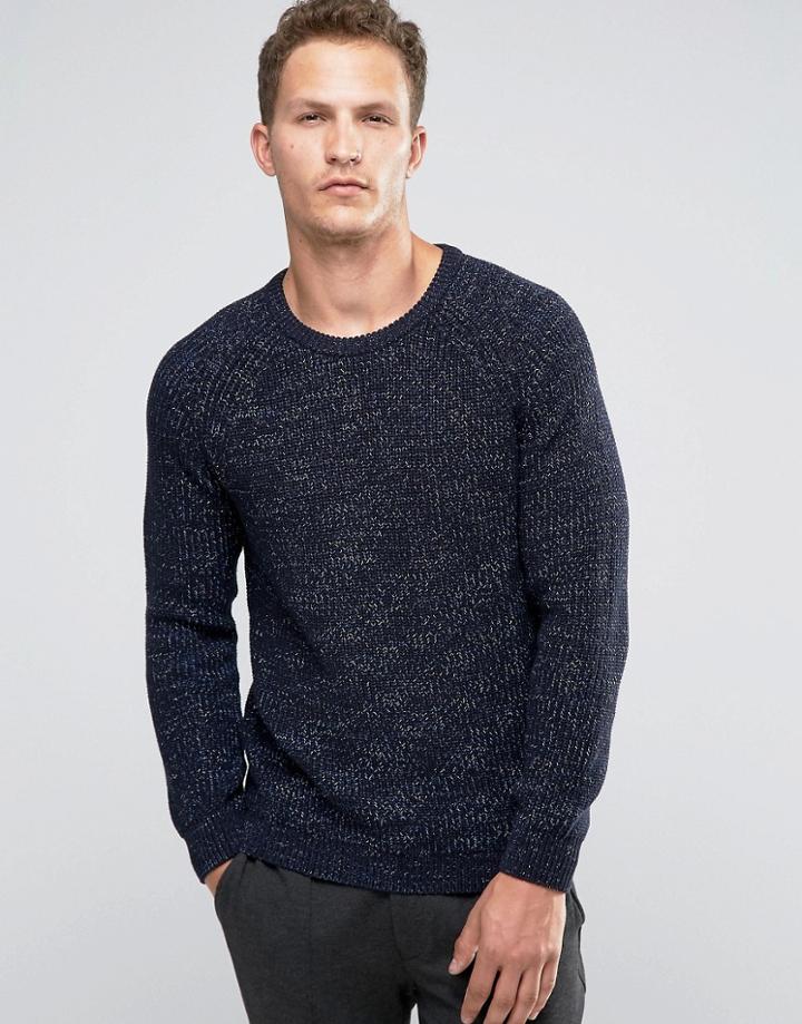 Celio Knitted Sweater In Chunky Knit - Navy