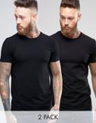 Asos 2 Pack Muscle Fit T-shirt With Crew Neck In Black - Black