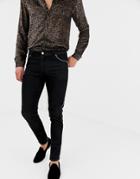 Asos Design Skinny Jeans In Black Wash With Piping - Black