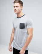 Esprit T-shirt With Contrast Neck And Pocket Detail - Gray