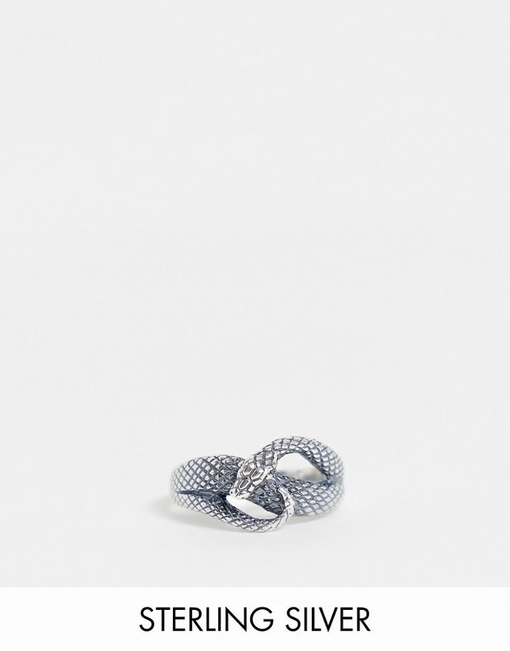 Asos Design Sterling Silver Ring With Wrap Around Snake Design In Silver