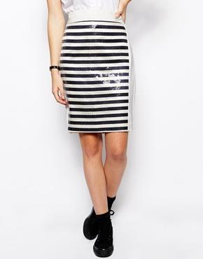Baum Und Pferdgarten Sachi Pencil Skirt In Stripe Sequin - Navy