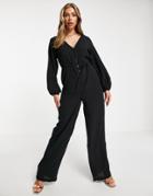 I Saw It First Woven Button Down Wide Leg Jumpsuit In Black