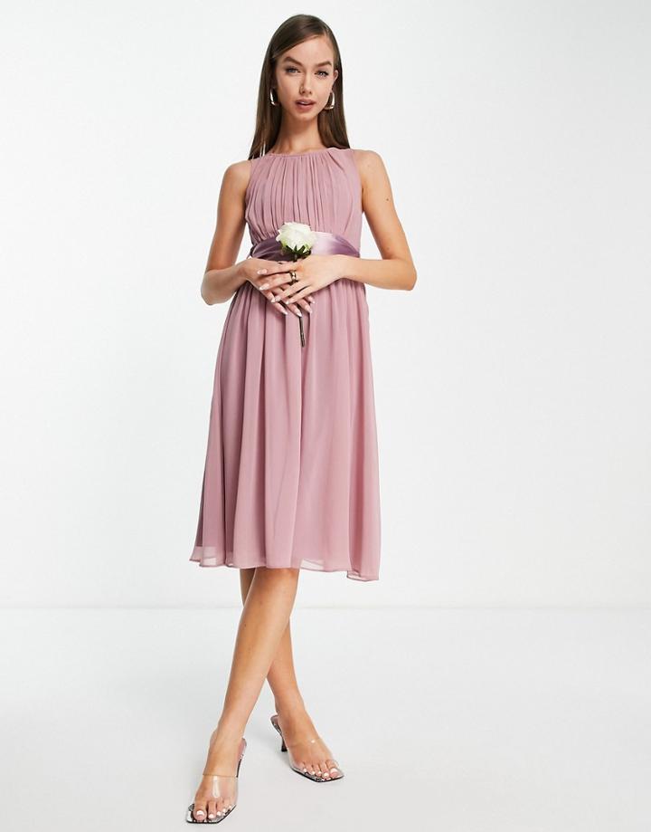 Little Mistress Bridesmaids Skater Dress In Dusty Pink