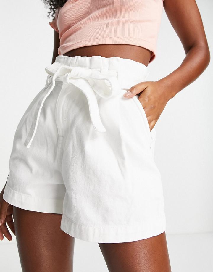 Miss Selfridge Tie Waist Denim Short In White