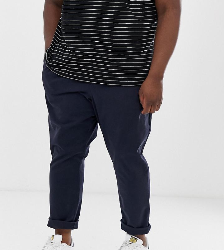 Asos Design Plus Cigarette Chinos With Pleats In Navy - Navy
