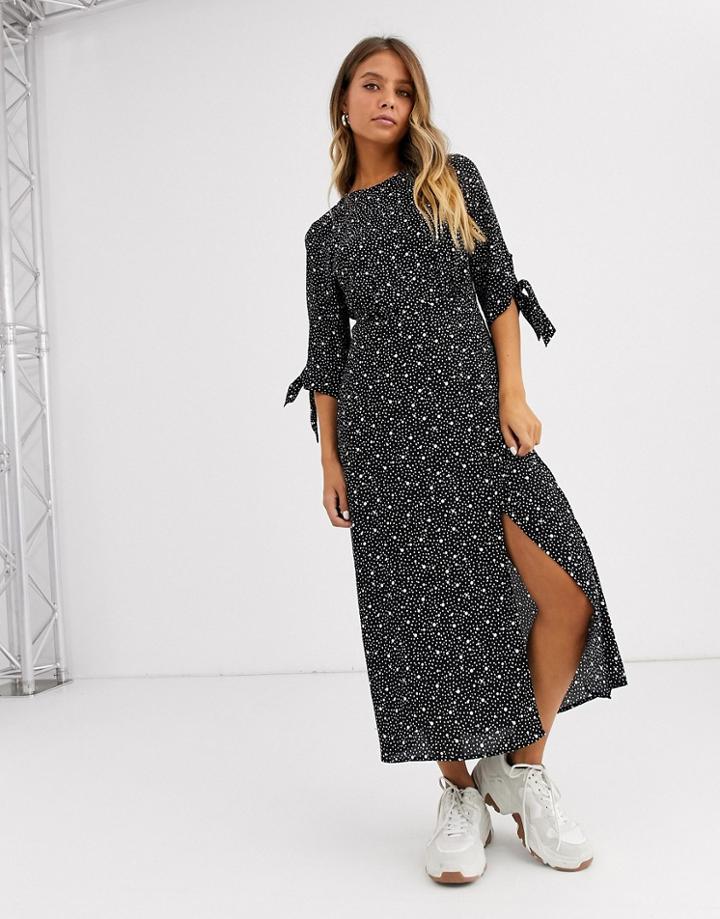 New Look Tie Sleeve Side Split Midi Dress In Mixed Polka Dot-multi