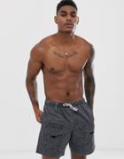 Asos Design Cargo Swim Shorts In Black Acid Wash - Black