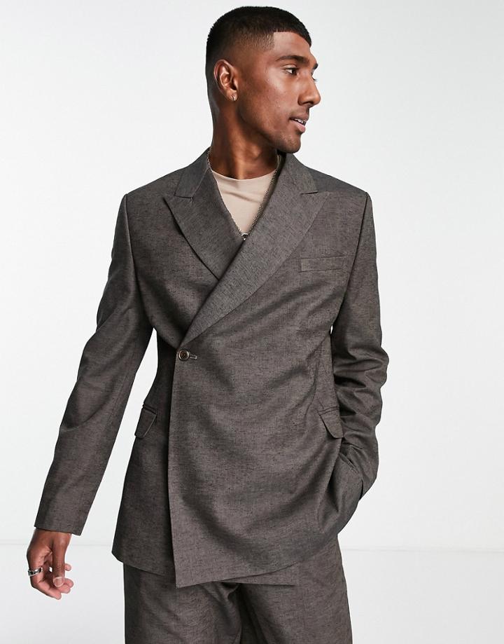 Asos Design Slim Wrap Suit Jacket In Brown Twill