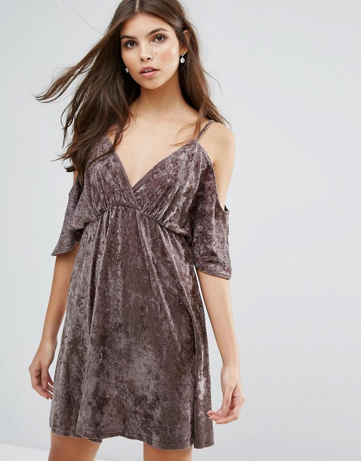 Love Velvet Cold Shoulder Dress - Beige