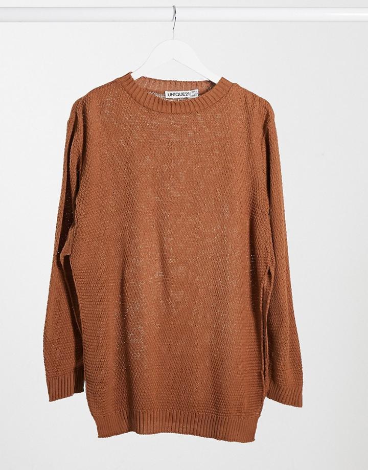 Unique21 Side Split Sweater In Brown