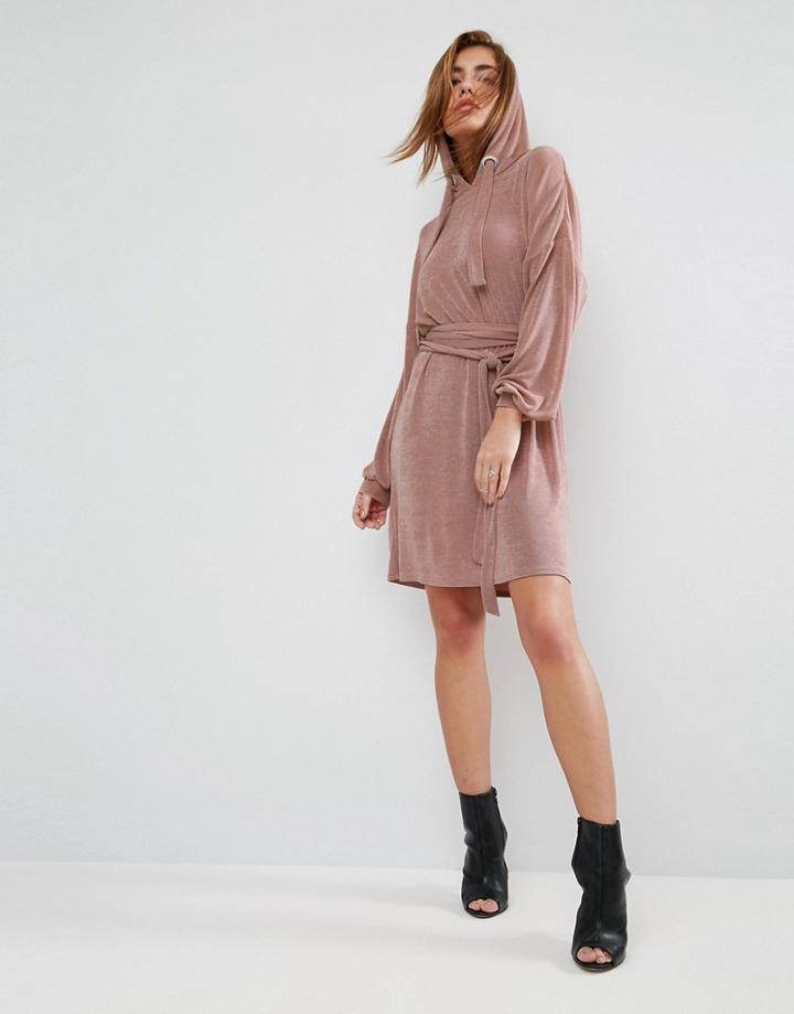 Asos Slinky Hoody Dress With Wrap Waist - Pink