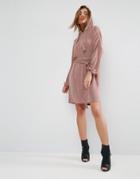 Asos Slinky Hoody Dress With Wrap Waist - Pink