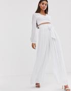 Tfnc Pleated Wide Leg Pants Two-piece With Tie Waist In White - White