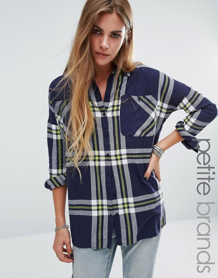 Noisy May Petite Oversized Check Shirt - Multi