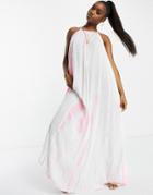 Asos Design Plait Neck Trapeze Tie Dye Metallic Beach Maxi Dress In Rose Pink