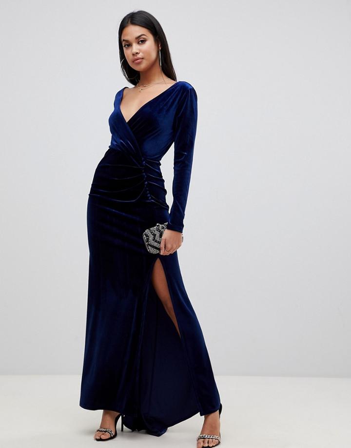 Tfnc Velvet Maxi Wrap Dress In Navy - Navy