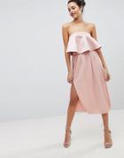 Asos Midi Pleated Skirt With Side Button Detail - Pink