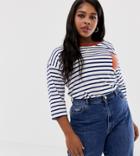 Asos Design Curve Top In Stripe With Long Sleeve And Contrast Pocket Detail-multi