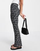 Asos Design Flare Pants In Black Based Daisy Print-multi