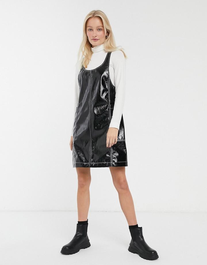 Monki Patent Sleeveless Mini Shift Dress In Black
