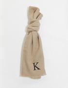 Asos Design Personalized Scarf With Initial K-brown