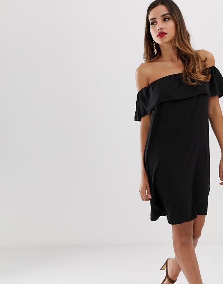 Lipsy Bardot Ruffle Mini Dress-black