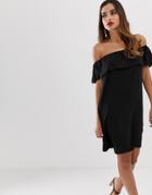 Lipsy Bardot Ruffle Mini Dress-black