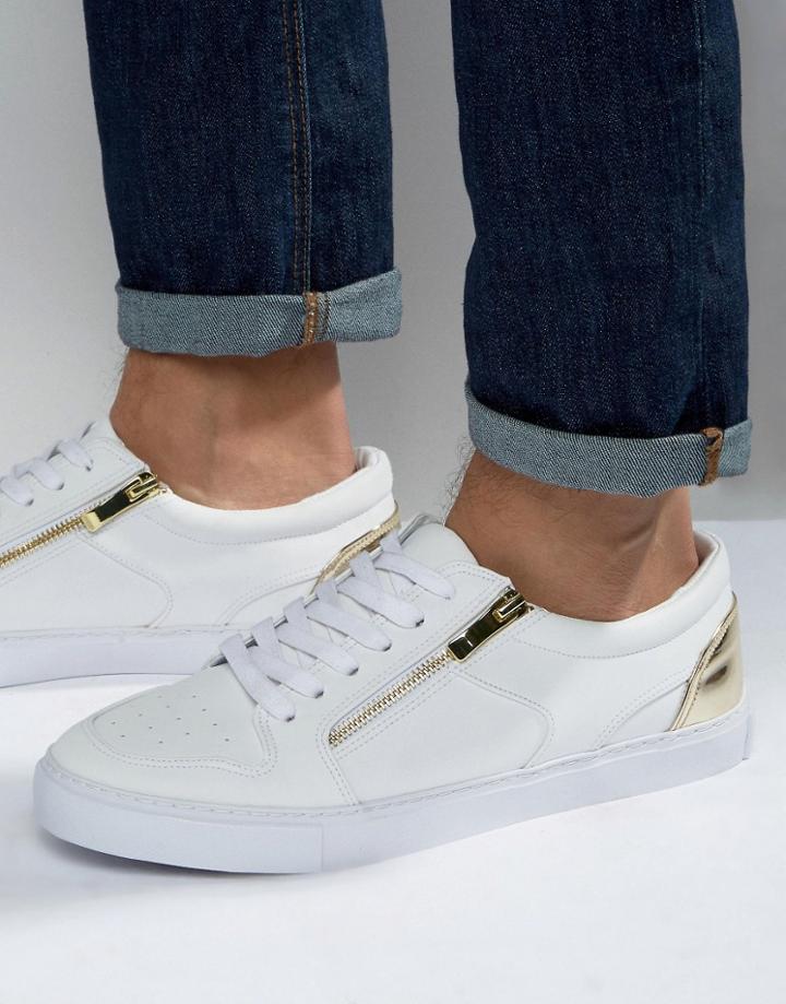 Asos Sneakers In White With Gold Zip - White