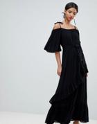 Y.a.s Cold Shoulder Maxi Dress With Ruffles - Black