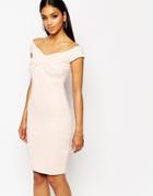 Lipsy Off Shoulder Textured Body-conscious Dress - Nude